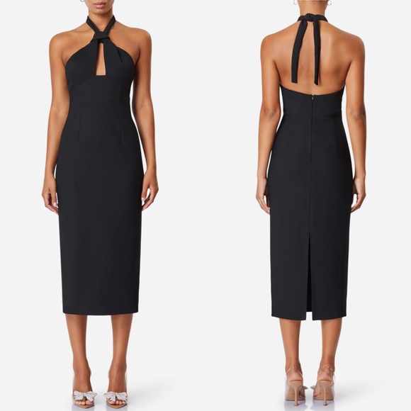 NEW ELLIATT Black VICTORIA Halter Neck STRETCH CREPE Cocktail SHEATH DRESS M - Picture 1 of 7